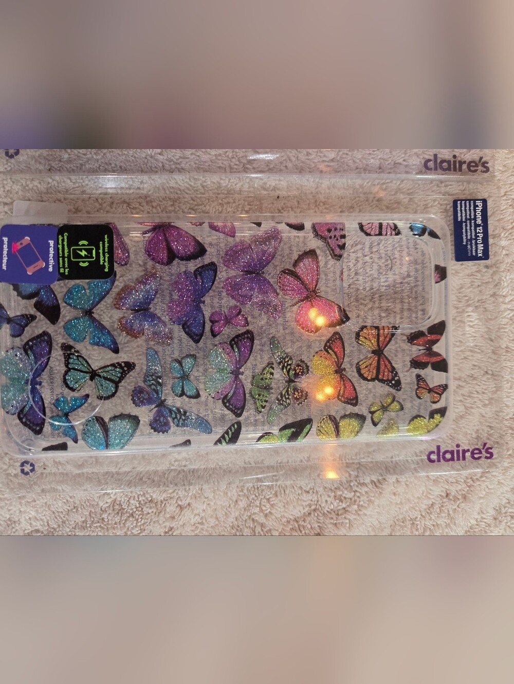 Claire's Glitter Butterfly Phone Case - Blue, Purple, Pink, Yellow, Green